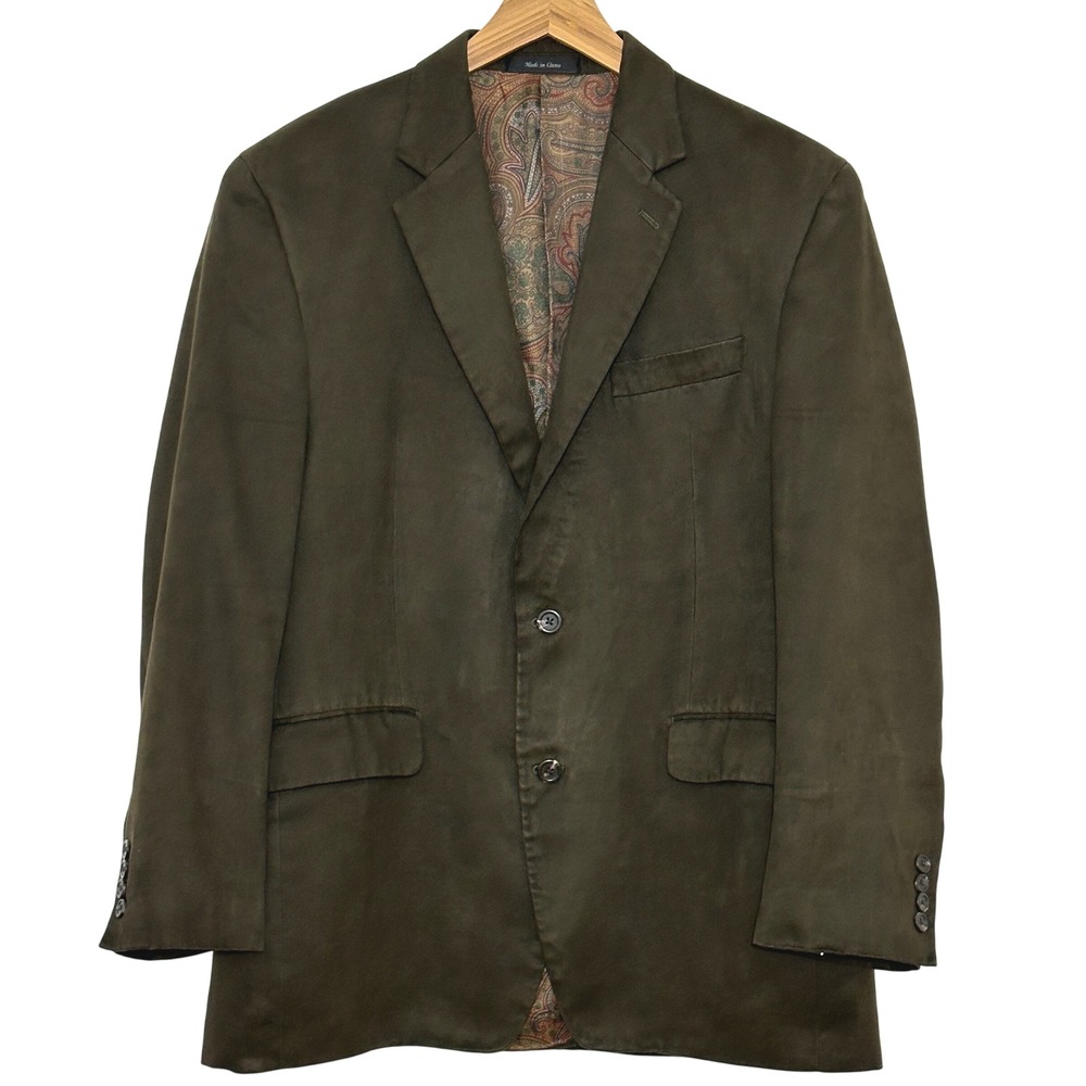 LRL Ralph Lauren Mens Jacket 40R Olive Green Faux Suede Sport Coat Blazer Preppy